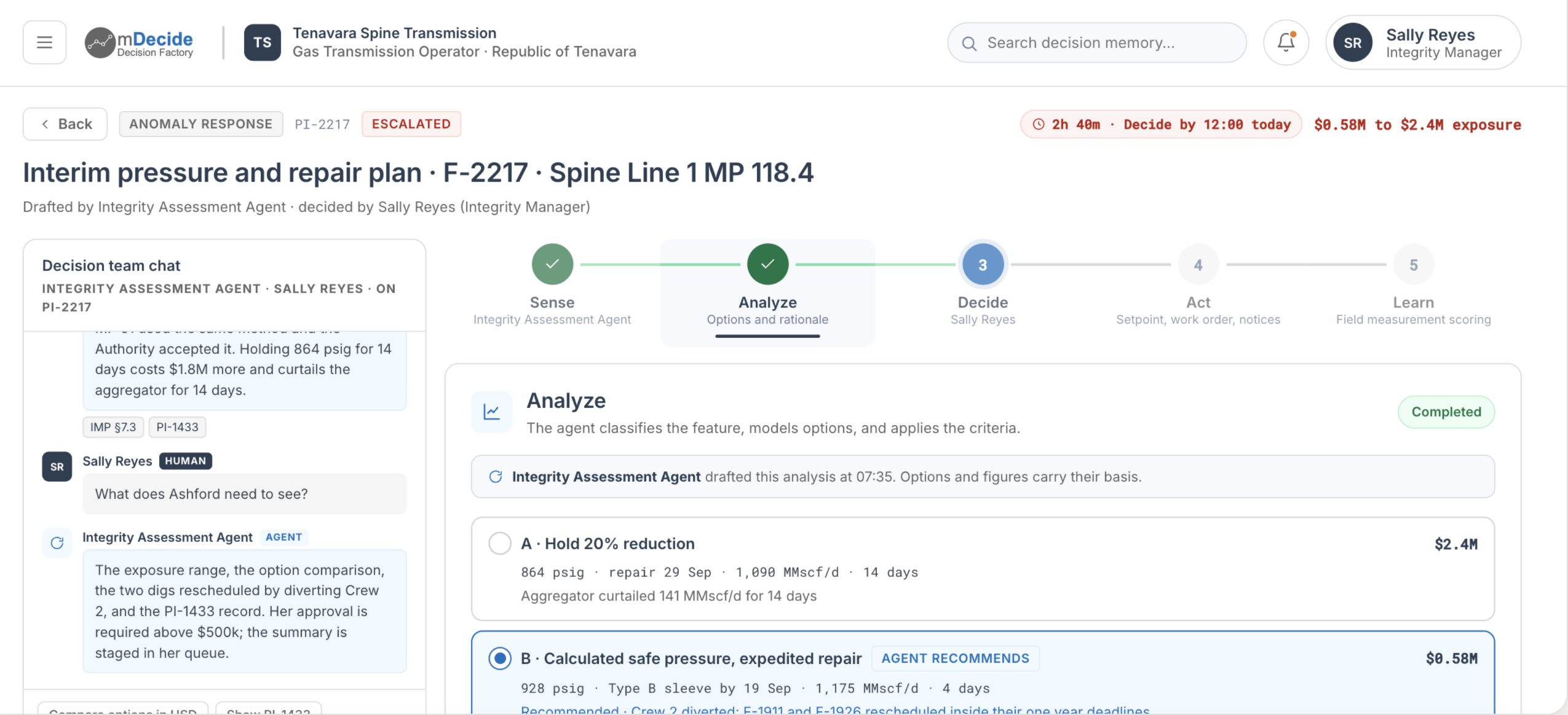 An anomaly response decision in mDecide
